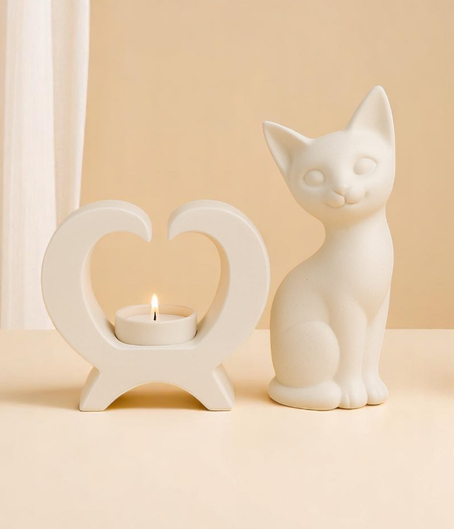 Kedi ve Kalp Şeklinde Biblo