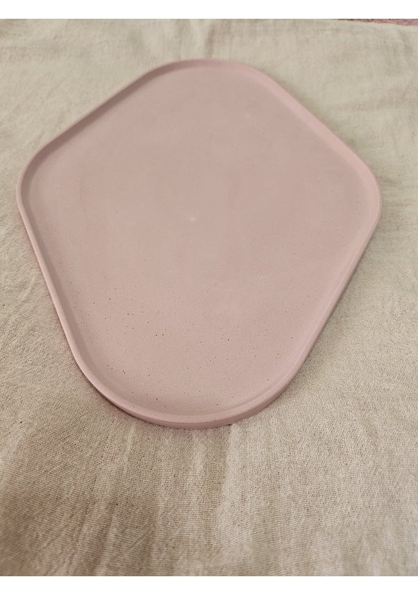 Taş Tozu El Yapımı Nişanlık Sunumluk ve Mumluk Oval Dörtgen Tepsi – Şık Dekoratif Tasarım (30x23 cm)