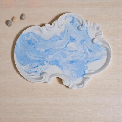Taş Tozu El Yapımı Nişanlık Sunumluk ve Mumluk Tepsi – Şık Dekoratif Tasarım (30x23 cm)