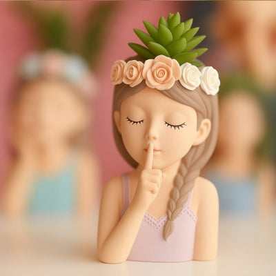 El Yapımı Çiçekli Kız Dekoratif Obje – Zarif Tasarım (12 x 5 cm)