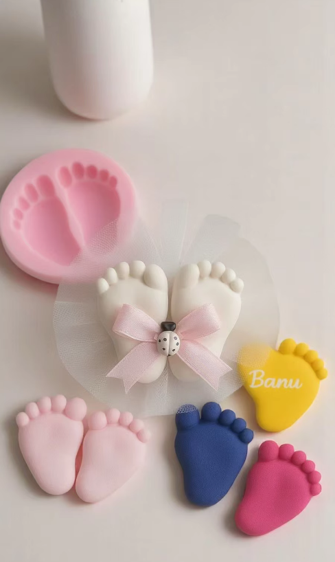 7'li El Yapımı Taş Tozundan Bebek Ayağı Set Dekoratif Obje