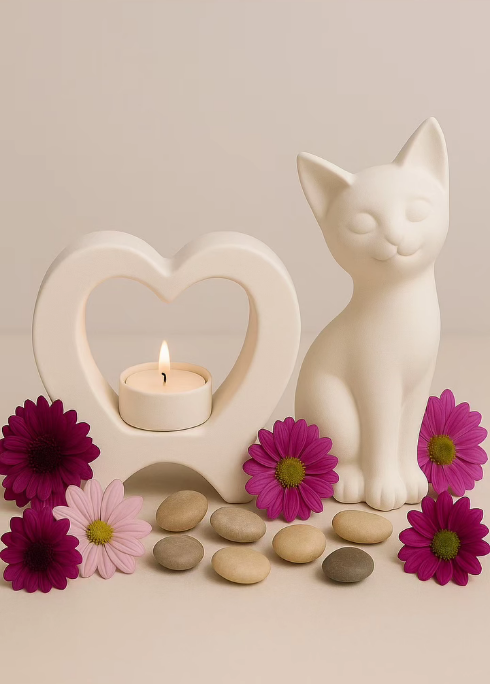 Kedi ve Kalp Şeklinde Biblo