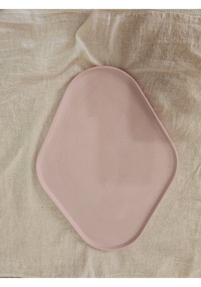 Taş Tozu El Yapımı Nişanlık Sunumluk ve Mumluk Oval Dörtgen Tepsi – Şık Dekoratif Tasarım (30x23 cm)